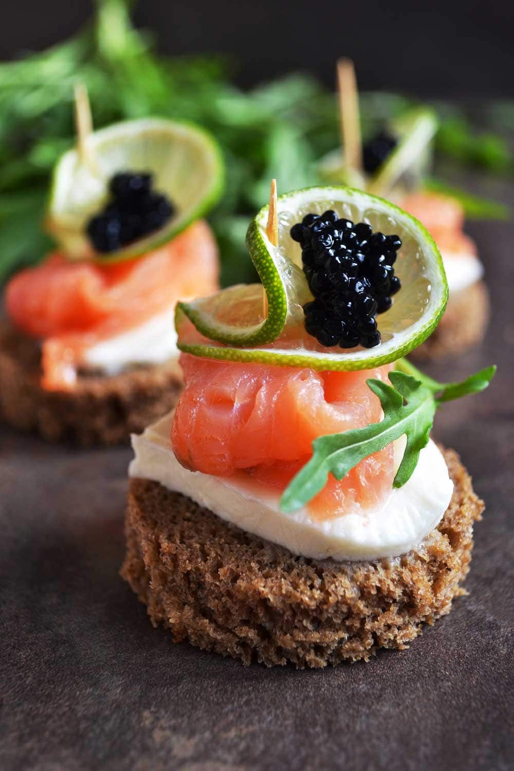 Festive Fish Appetizers with slightly salted trout mozzarella and black caviar