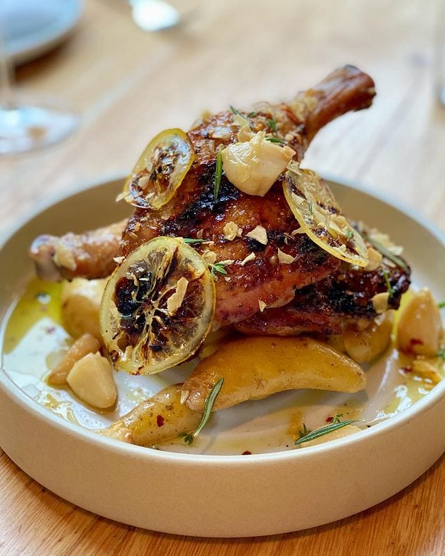 Grilled Chicken Thigh Leg with Grilled Lemon Garlic and Fingerling Potatoes