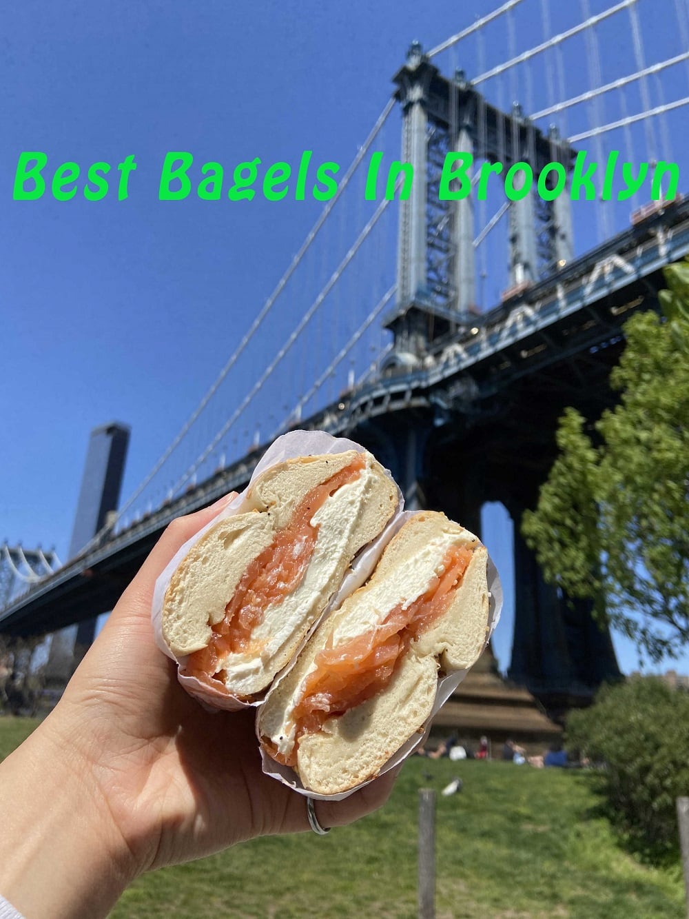 Lox and Cream Cheese Bagel by the Manhattan Bridge in Brooklyn