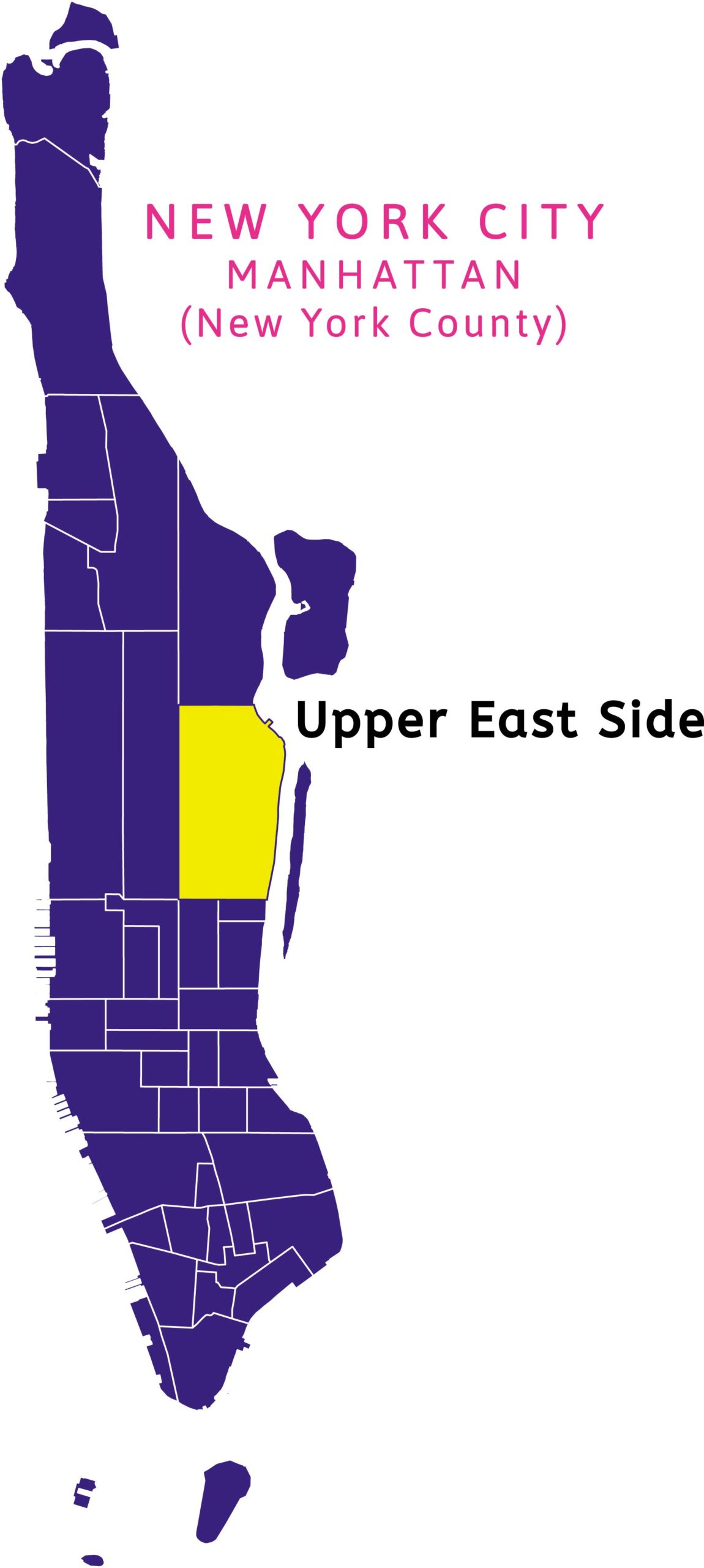 Upper West Side neighborhood location on map of Manhattan New York City